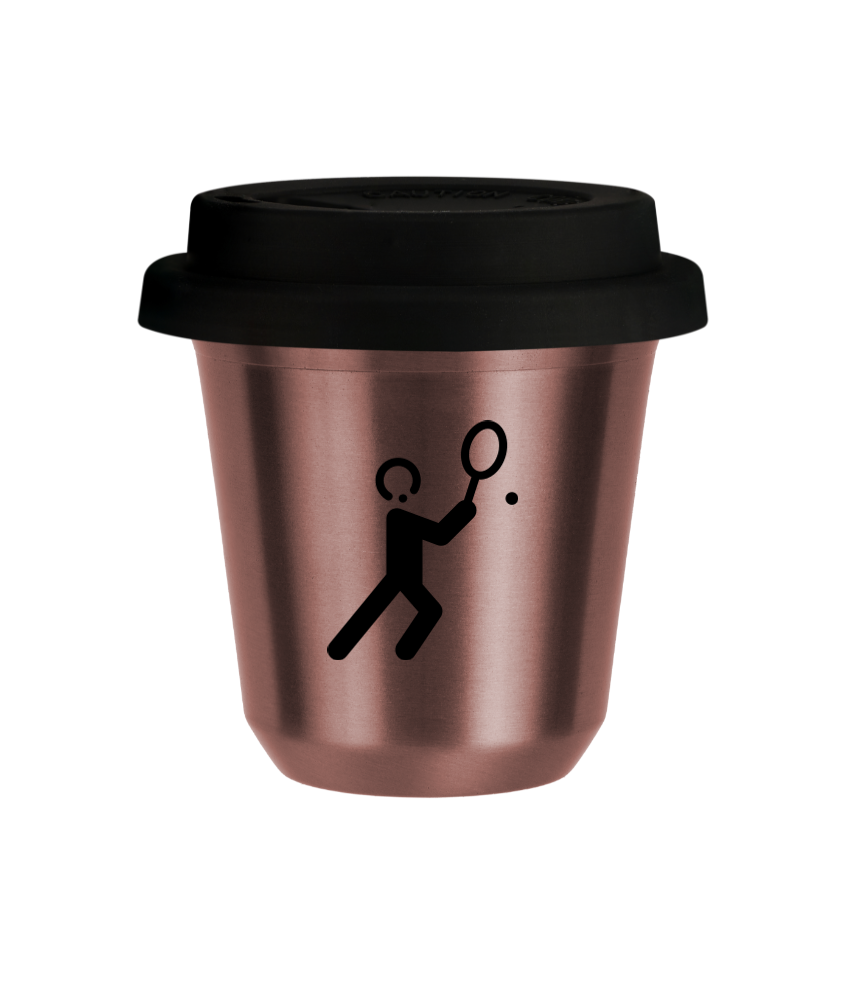 Tasse 80 ml OR ROSE "Tennis 1", avec couvercle noir