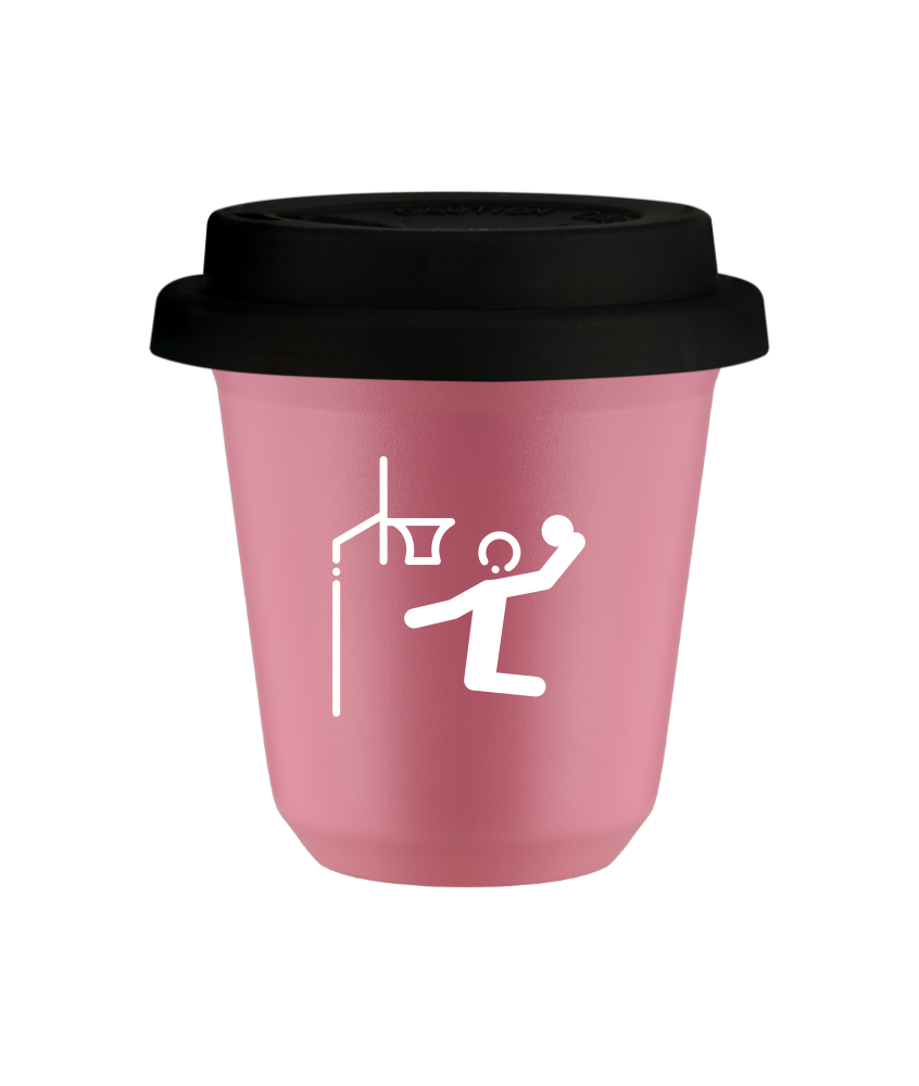 Tasse 80 ml ROSE "Basket-ball (blanc)", avec couvercle noir