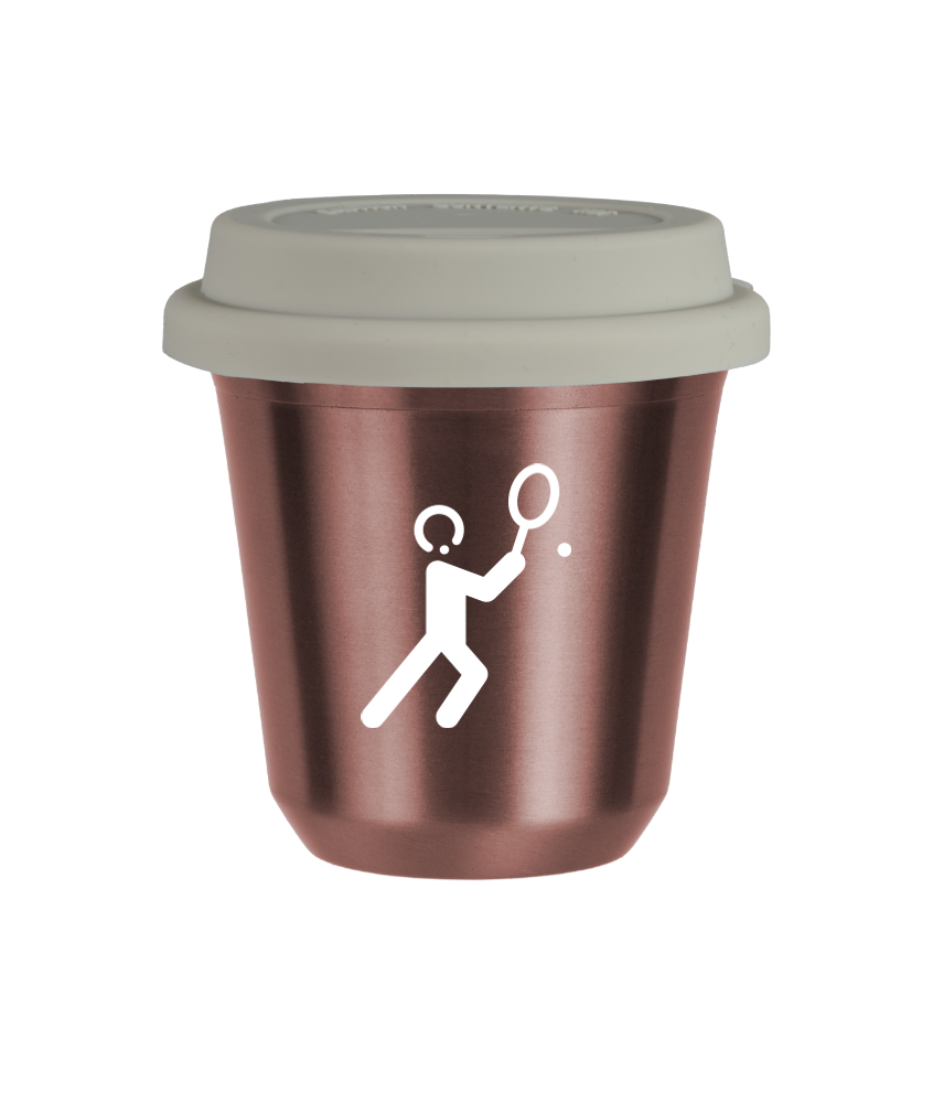 Tasse 80 ml OR ROSE "Tennis 1 (blanc)", avec couvercle blanc Tasse 80 ml OR ROSE "Tennis 1 (blanc)", avec couvercle blanc
