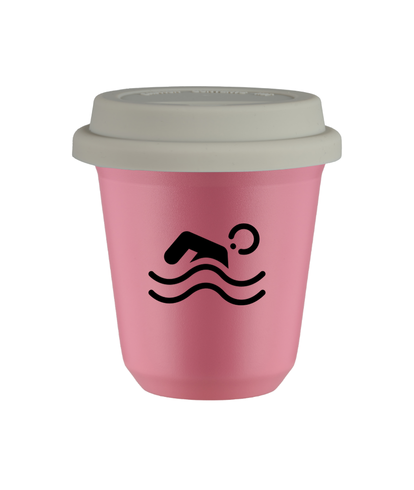 Tasse 80 ml ROSE "Natation", avec couvercle blanc Tasse 80 ml ROSE "Natation", avec couvercle blanc