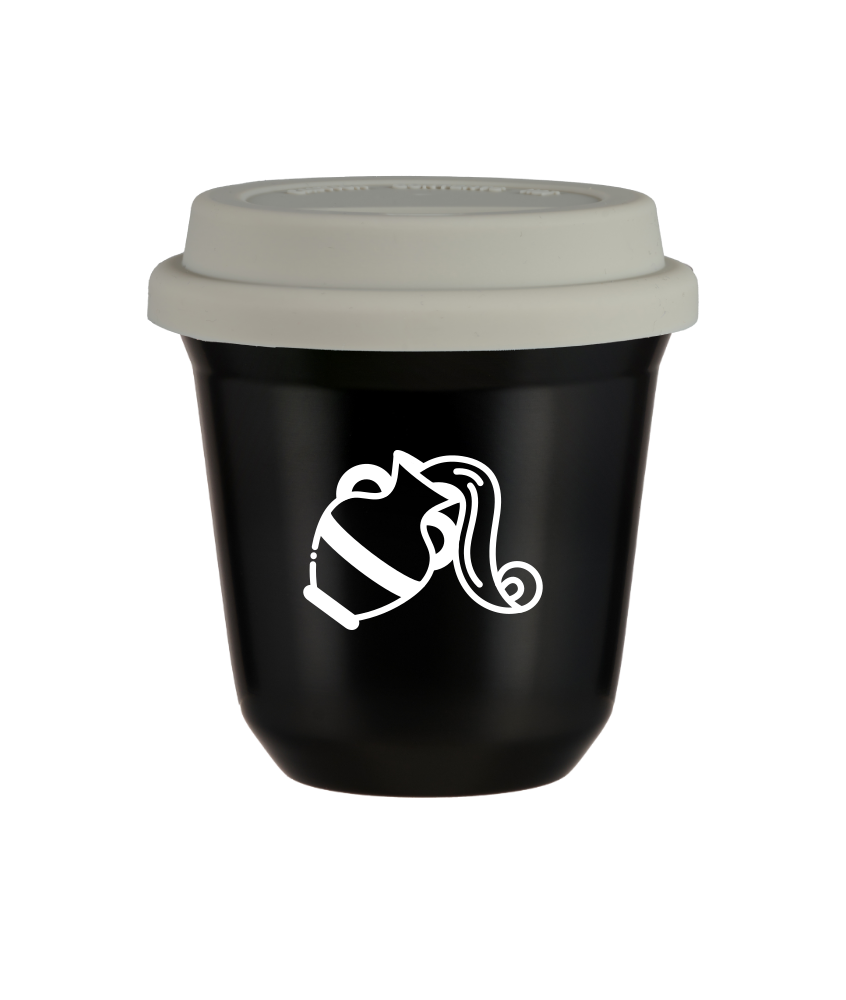 Tasse 150 ml NOIR "Verseau (blanc)", avec couvercle blanc Tasse 150 ml NOIR "Verseau (blanc)", avec couvercle blanc