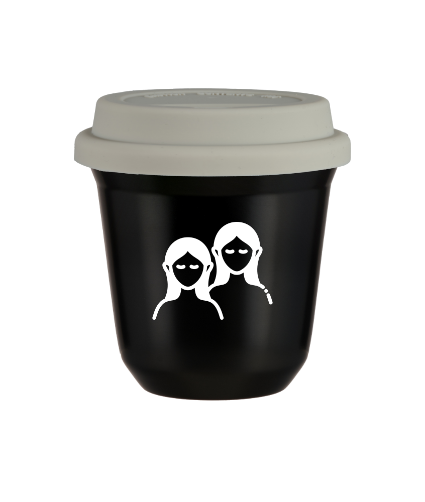 Tasse 150 ml NOIR "Gémeaux (blanc)", avec couvercle blanc