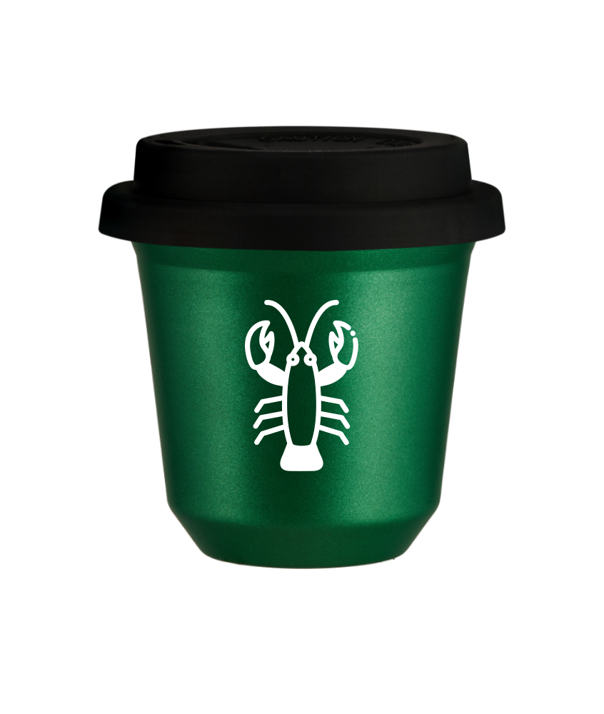 Tasse 150 ml VERT MÉTALLIQUE "Cancer (blanc)", avec couvercle noir Tasse 150 ml VERT MÉTALLIQUE "Cancer (blanc)", avec couvercle noir