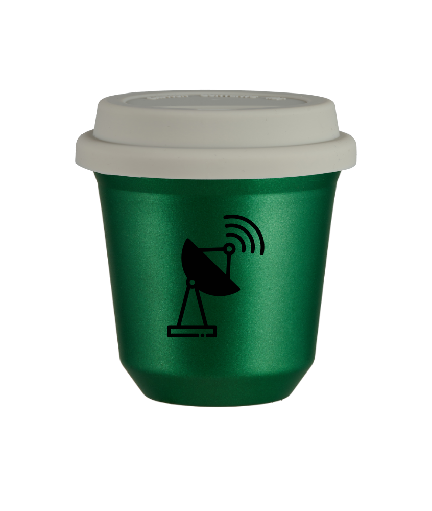 Tasse 150 ml VERT MÉTALLIQUE "Antenne (noir)", avec couvercle blanc Tasse 150 ml VERT MÉTALLIQUE "Antenne (noir)", avec couvercle blanc