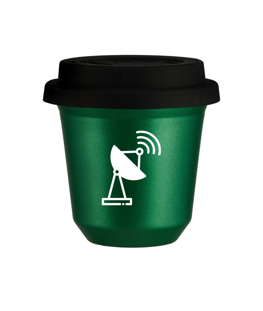 Tasse 150 ml VERT MÉTALLIQUE "Antenne (blanc)", avec couvercle noir Tasse 150 ml VERT MÉTALLIQUE "Antenne (blanc)", avec couvercle noir