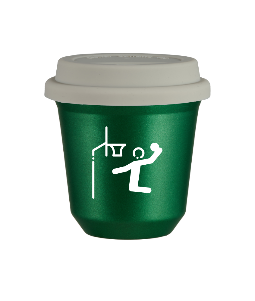 Tasse 150 ml VERT MÉTALLIQUE "Basket-ball (blanc)", avec couvercle blanc Tasse 150 ml VERT MÉTALLIQUE "Basket-ball (blanc)", avec couvercle blanc