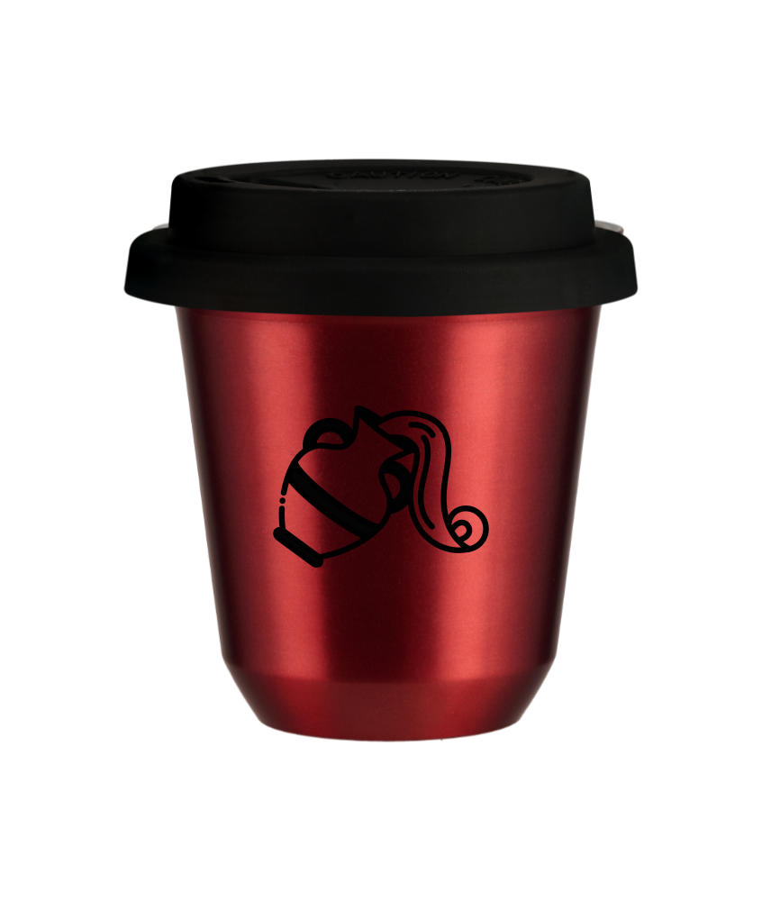 Tasse 150 ml ROUGE MÉTALLIQUE "Verseau", avec couvercle noir Tasse 150 ml ROUGE MÉTALLIQUE "Verseau", avec couvercle noir