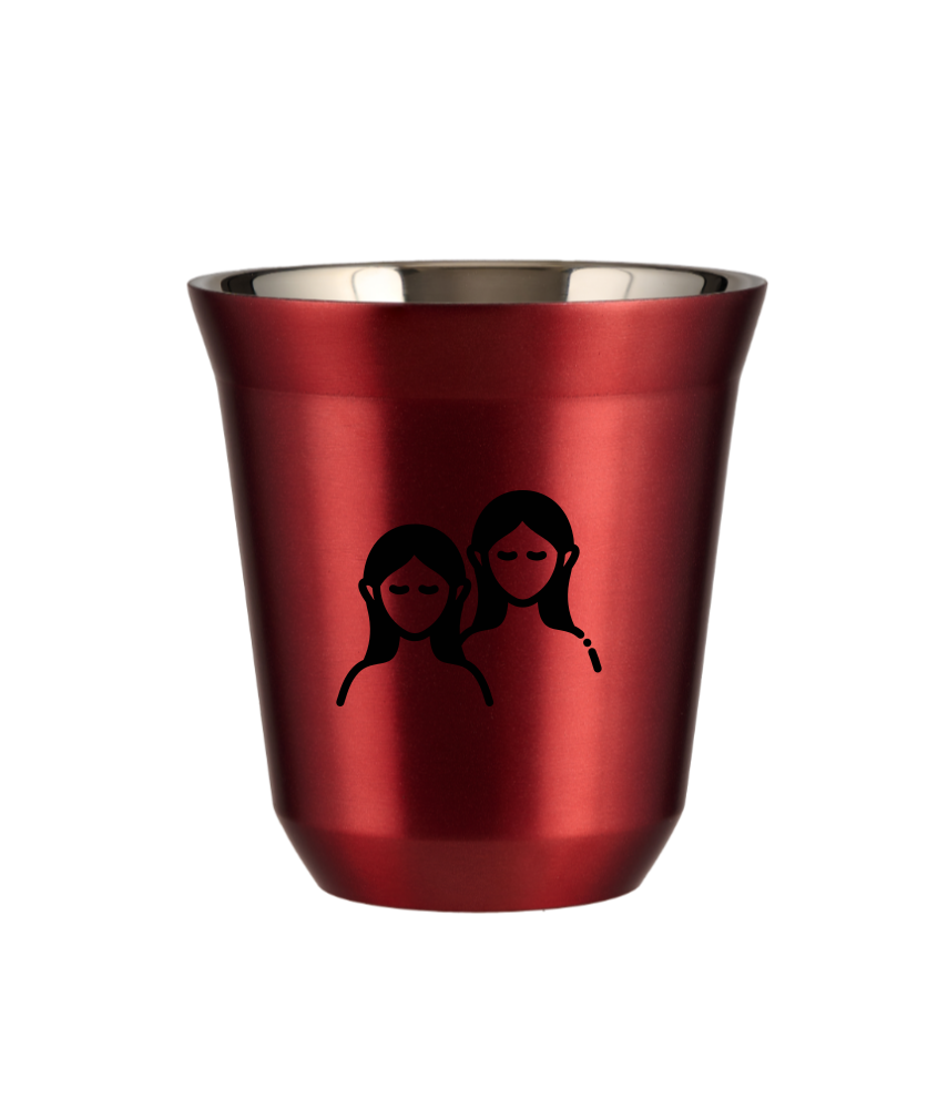 Tasse 150 ml ROUGE MÉTALLIQUE "Gémeaux (noir)"