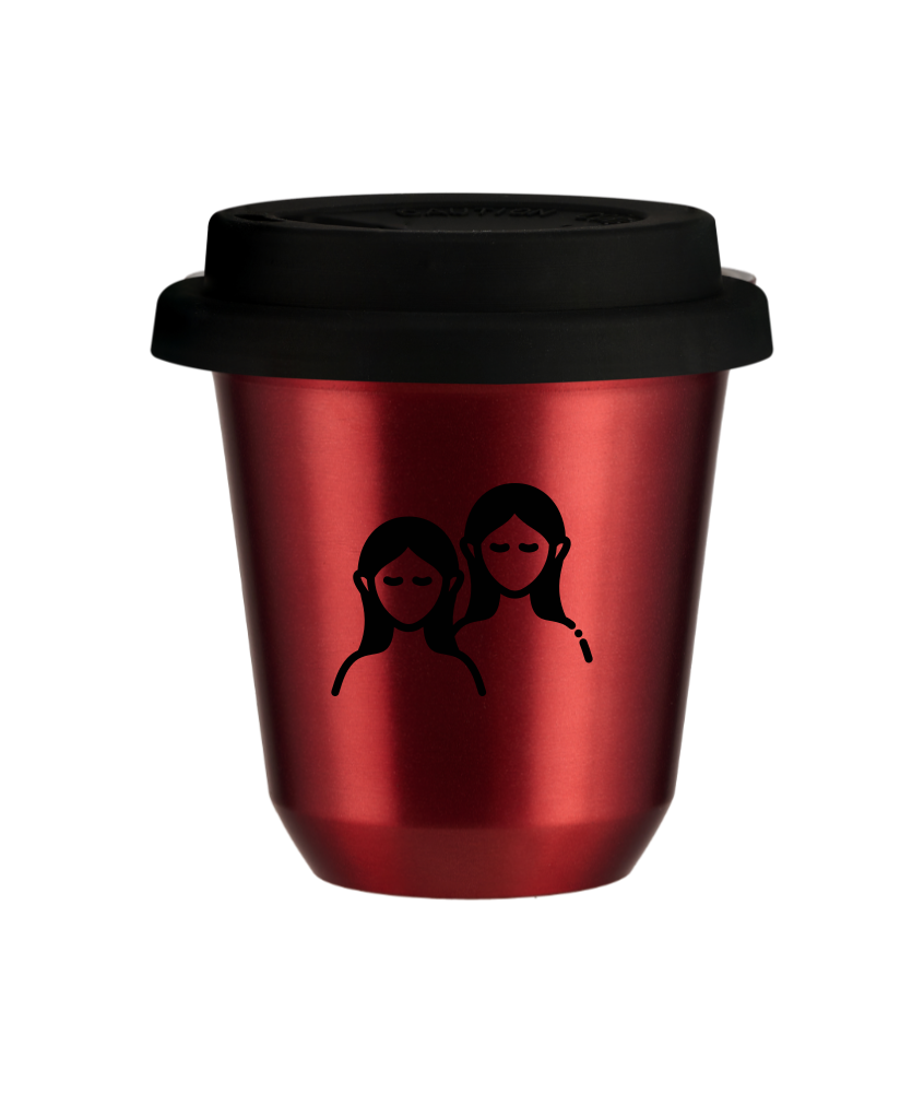 Tasse 150 ml ROUGE MÉTALLIQUE "Gémeaux (noir)", avec couvercle noir Tasse 150 ml ROUGE MÉTALLIQUE "Gémeaux (noir)", avec couvercle noir
