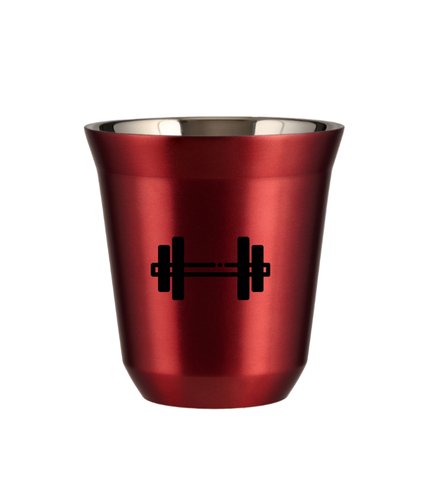 Tasse 150 ml ROUGE MÉTALLIQUE "Haltère (noir)"