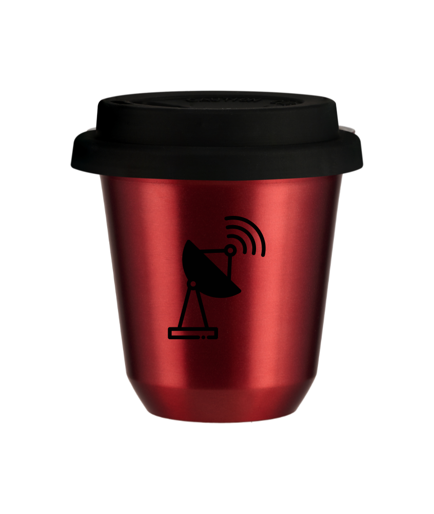 Tasse 150 ml ROUGE MÉTALLIQUE "Antenne", avec couvercle noir