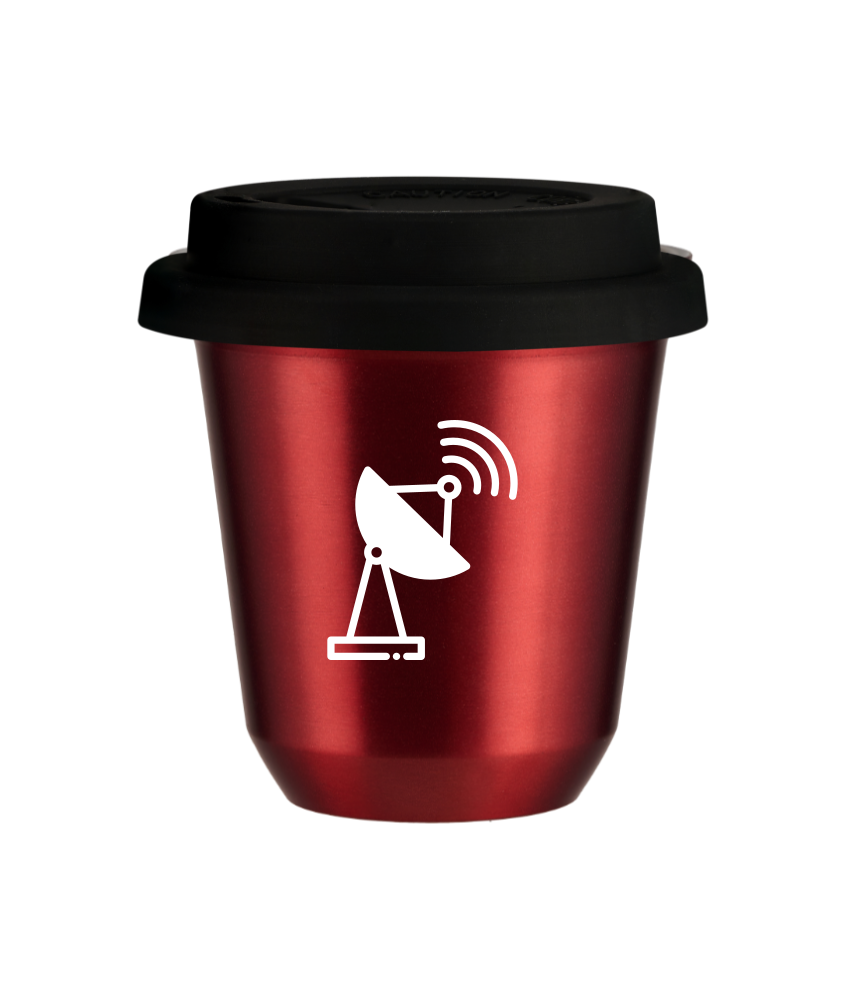Tasse 150 ml ROUGE MÉTALLIQUE "Antenne (blanc)", avec couvercle noir Tasse 150 ml ROUGE MÉTALLIQUE "Antenne (blanc)", avec couvercle noir