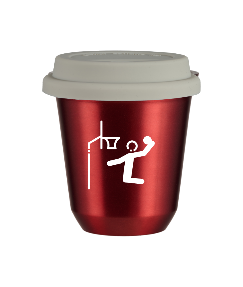Tasse 150 ml ROUGE MÉTALLIQUE "Basket-ball (blanc)", avec couvercle blanc Tasse 150 ml ROUGE MÉTALLIQUE "Basket-ball (blanc)", avec couvercle blanc