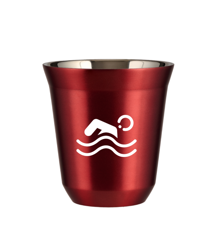 Tasse 150 ml ROUGE MÉTALLIQUE "Natation (blanc)"