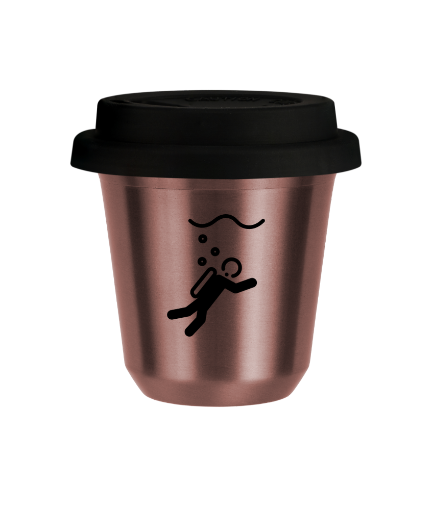 Tasse 80 ml OR ROSE "Plongée", avec couvercle noir