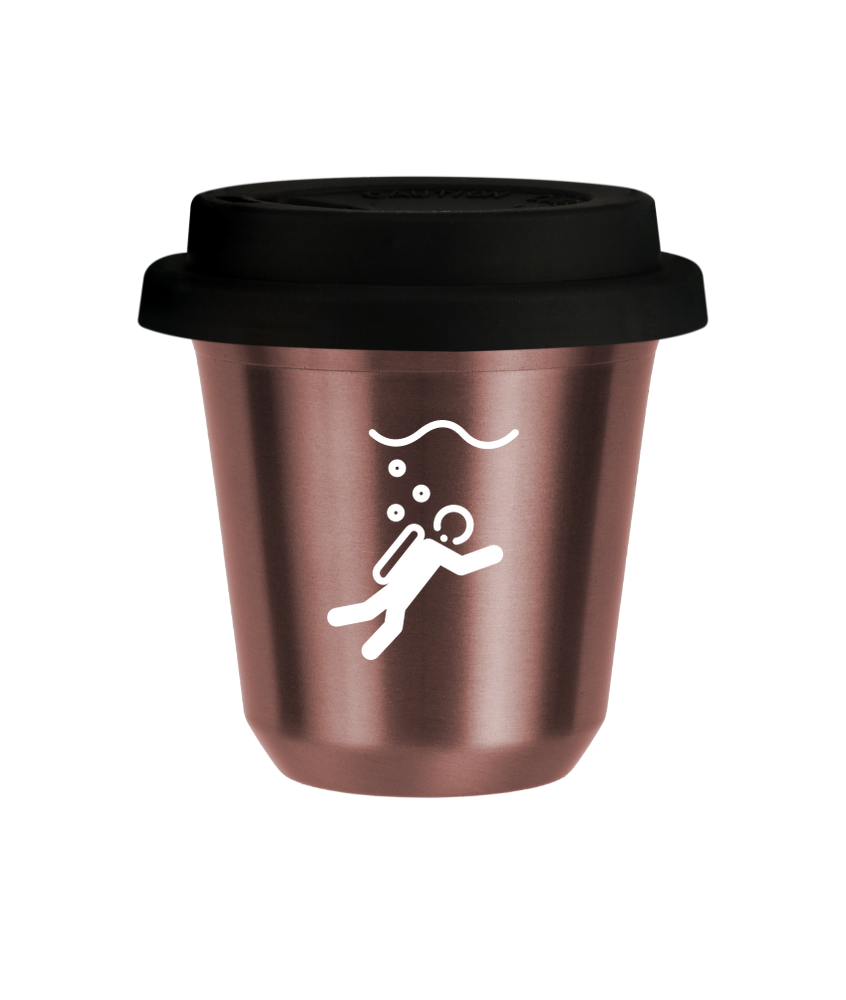 Tasse 80 ml OR ROSE "Plongée (blanc)", avec couvercle noir