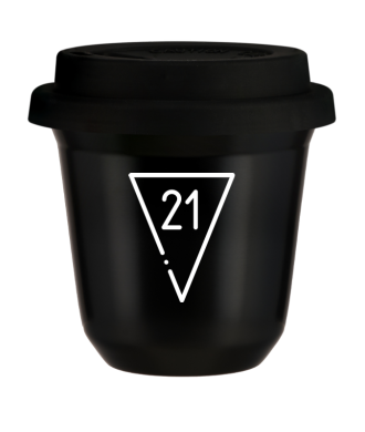 Tasse 80 ml NOIR "21 (blanc)", avec couvercle noir Tasse 80 ml NOIR "21 (blanc)", avec couvercle noir