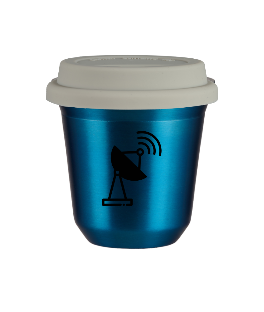 Tasse 150 ml BLEU MÉTALLIQUE "Antenne (noir)", avec couvercle blanc Tasse 150 ml BLEU MÉTALLIQUE "Antenne (noir)", avec couvercle blanc