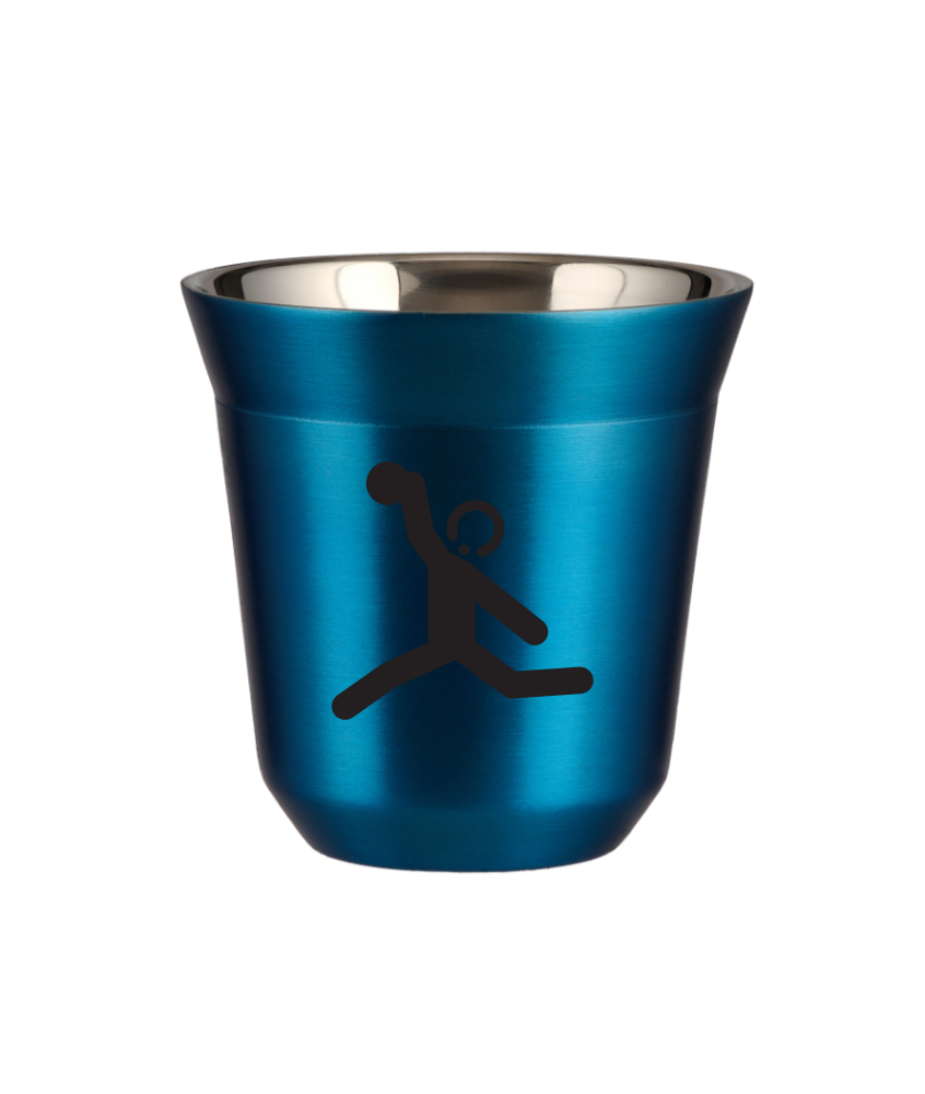 Tasse 150 ml BLEU MÉTALLIQUE "Lancer du disque (noir)" Tasse 150 ml BLEU MÉTALLIQUE "Lancer du disque (noir)"