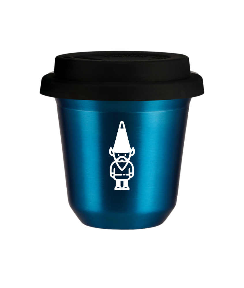Tasse 150 ml BLEU MÉTALLIQUE "Nain 1 (blanc)", avec couvercle noir Tasse 150 ml BLEU MÉTALLIQUE "Nain 1 (blanc)", avec couvercle noir