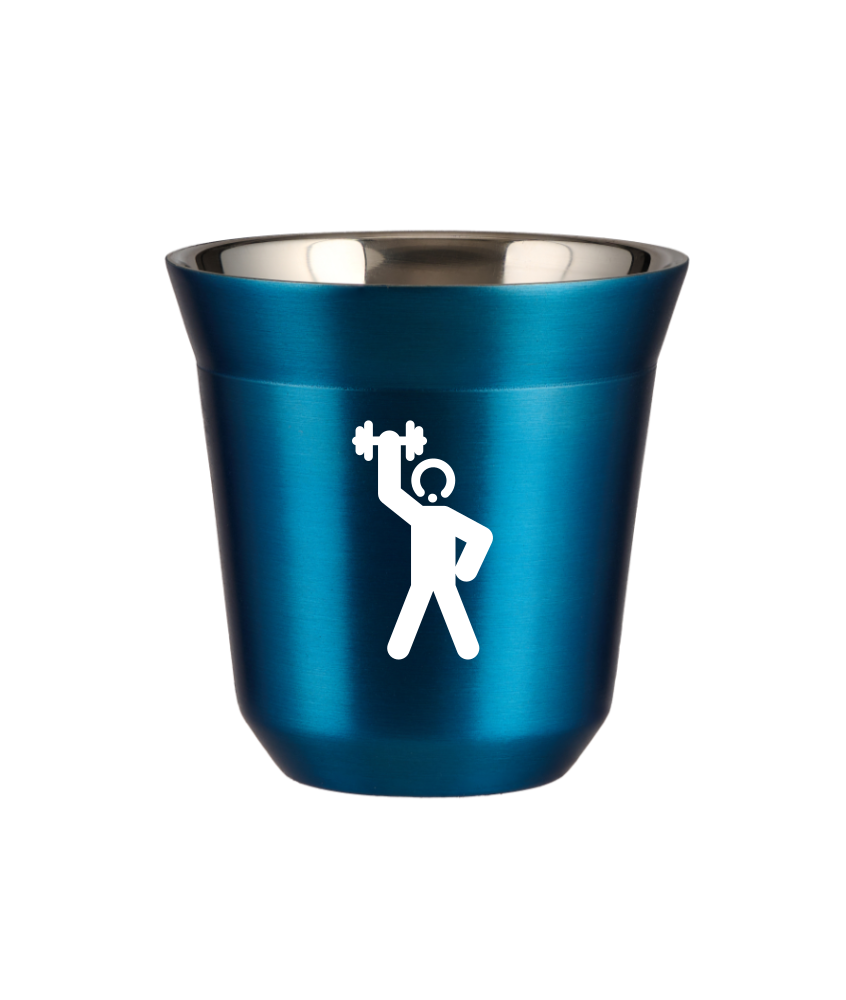 Tasse 150 ml BLEU MÉTALLIQUE "Homme fort 2 (blanc)"