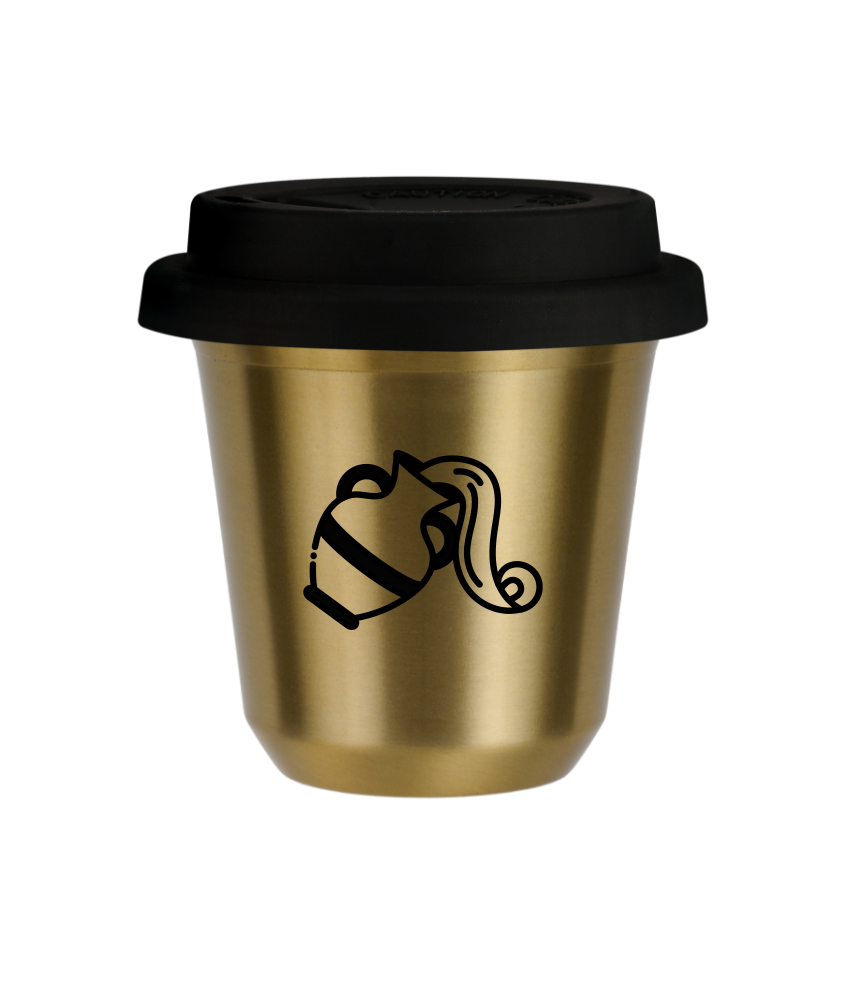 Tasse 150 ml OR "Verseau", avec couvercle noir
