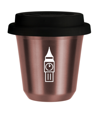 Tasse 80 ml OR ROSE "BIG BEN (blanc)", avec couvercle noir Tasse 80 ml OR ROSE "BIG BEN (blanc)", avec couvercle noir