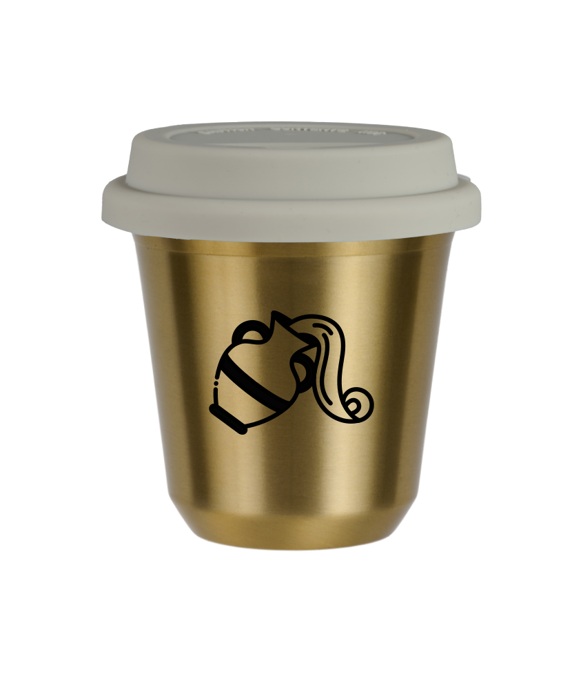 Tasse 150 ml OR "Verseau (noir)", avec couvercle blanc Tasse 150 ml OR "Verseau (noir)", avec couvercle blanc