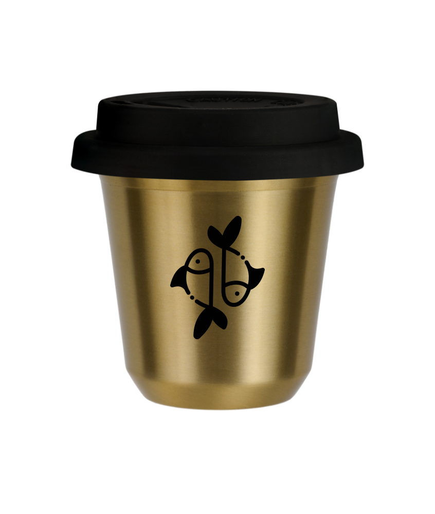 Tasse 150 ml OR "Poissons", avec couvercle noir Tasse 150 ml OR "Poissons", avec couvercle noir