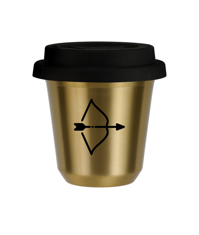 Tasse 150 ml OR "Sagittaire", avec couvercle noir