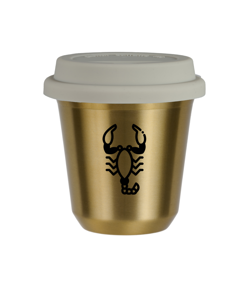 Tasse 150 ml OR "Scorpion", avec couvercle blanc Tasse 150 ml OR "Scorpion", avec couvercle blanc