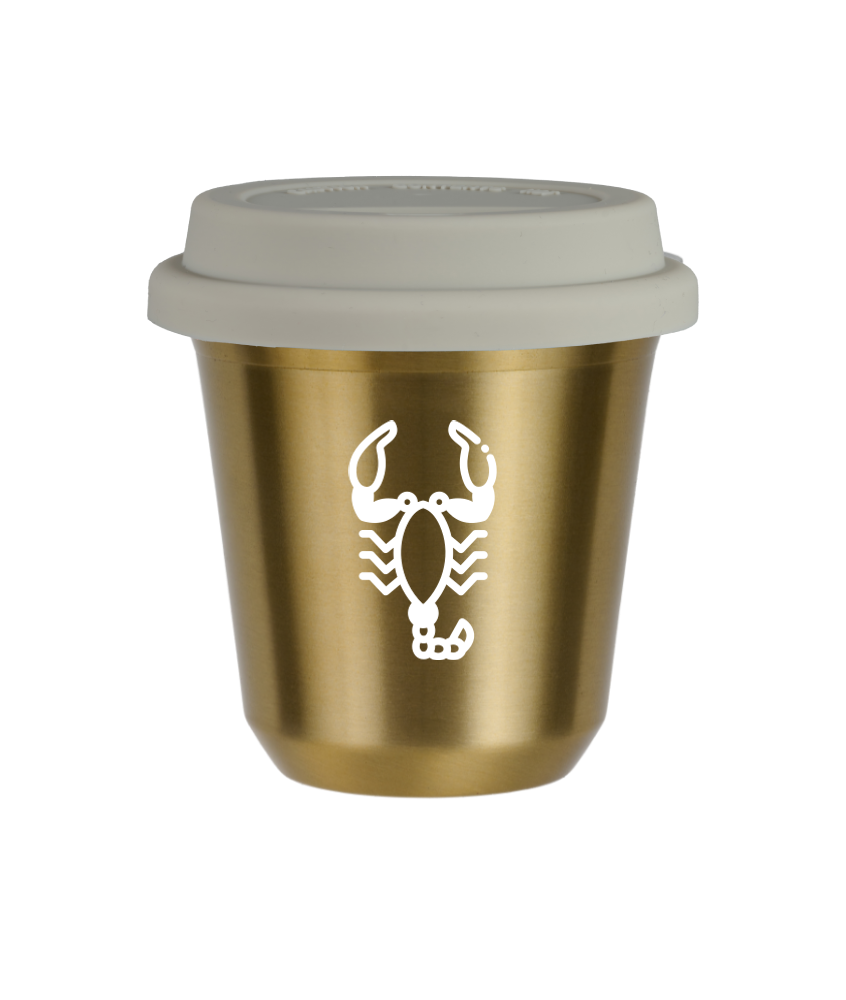 Tasse 150 ml OR "Scorpion (blanc)", avec couvercle blanc