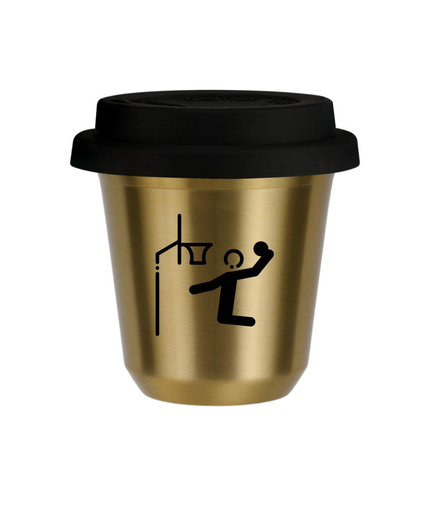 Tasse 150 ml OR "Basket-ball (noir)", avec couvercle noir Tasse 150 ml OR "Basket-ball (noir)", avec couvercle noir