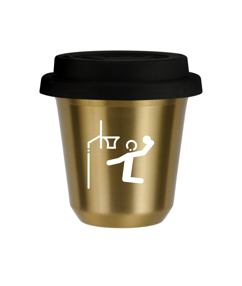 Tasse 150 ml OR "Basket-ball (blanc)", avec couvercle noir Tasse 150 ml OR "Basket-ball (blanc)", avec couvercle noir