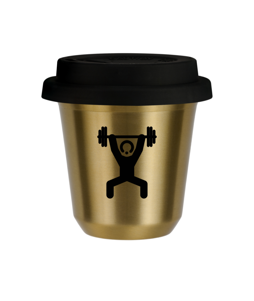 Tasse 150 ml OR "Homme fort 1", avec couvercle noir