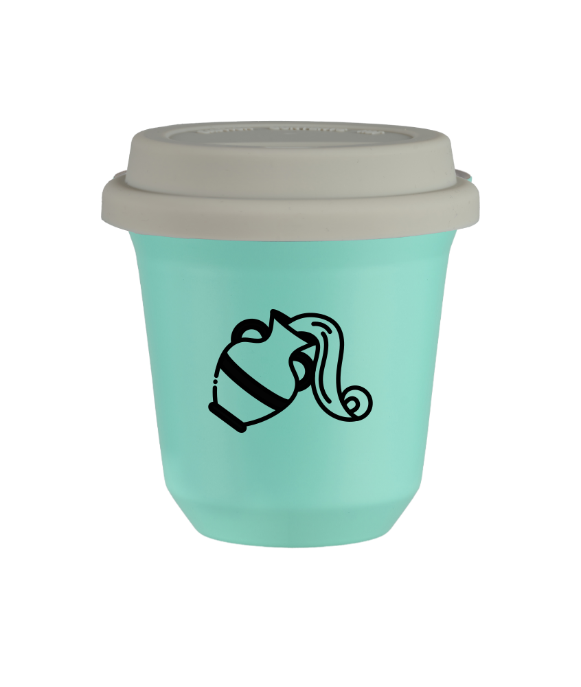 Tasse 150 ml TURQUOISE "Verseau (noir)", avec couvercle blanc Tasse 150 ml TURQUOISE "Verseau (noir)", avec couvercle blanc