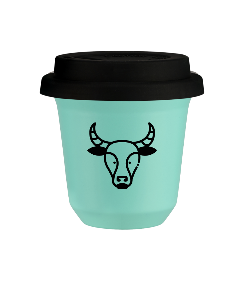 Tasse 150 ml TURQUOISE "Taureau (noir)", avec couvercle noir