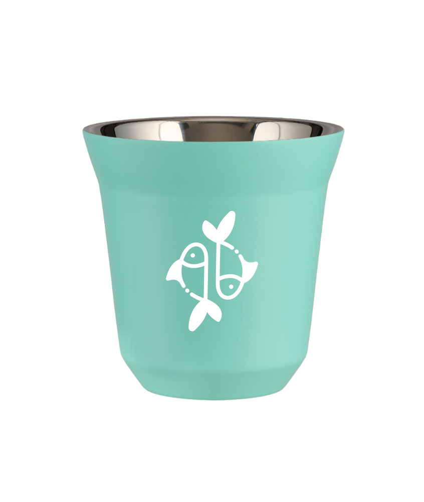 Tasse 150 ml TURQUOISE "Poissons (blanc)"