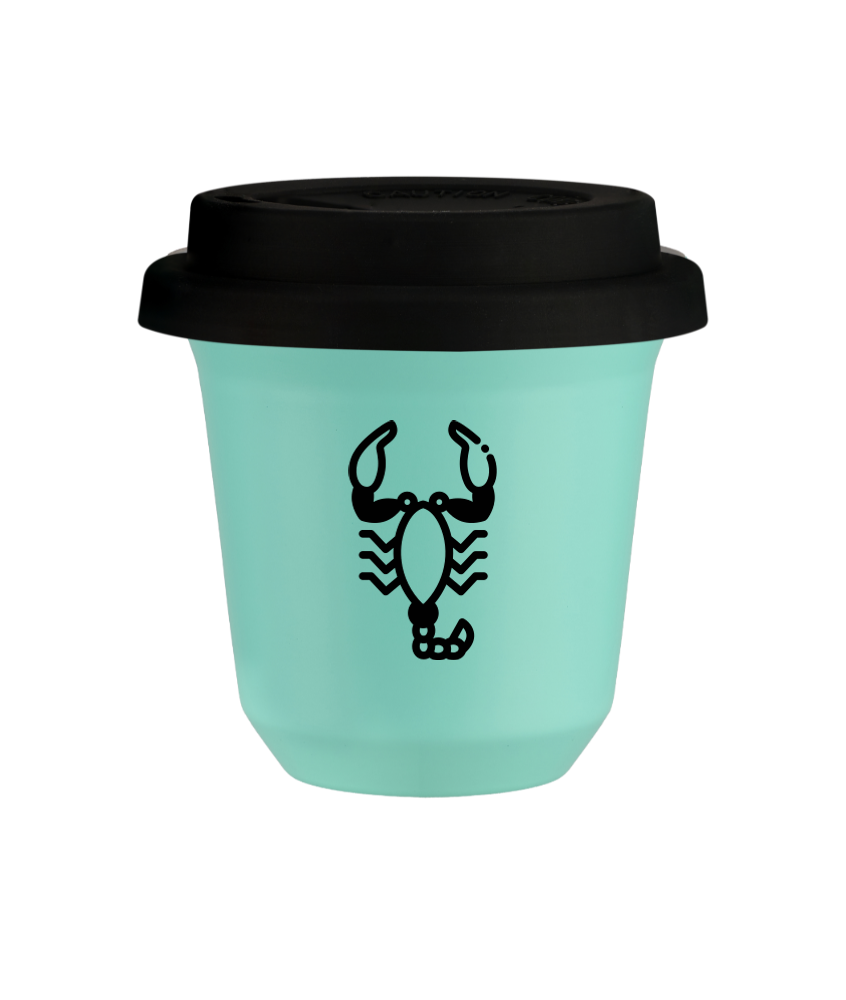 Tasse 150 ml TURQUOISE "Scorpion (noir)", avec couvercle noir Tasse 150 ml TURQUOISE "Scorpion (noir)", avec couvercle noir