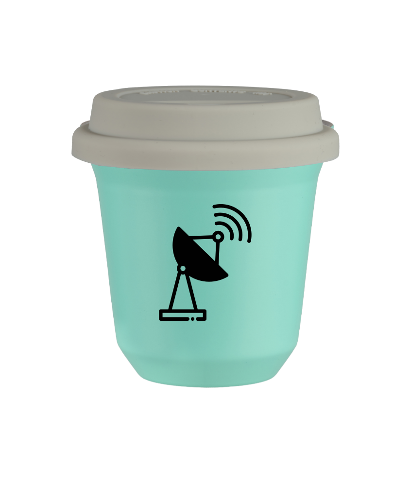Tasse 150 ml TURQUOISE "Antenne (noir)", avec couvercle blanc