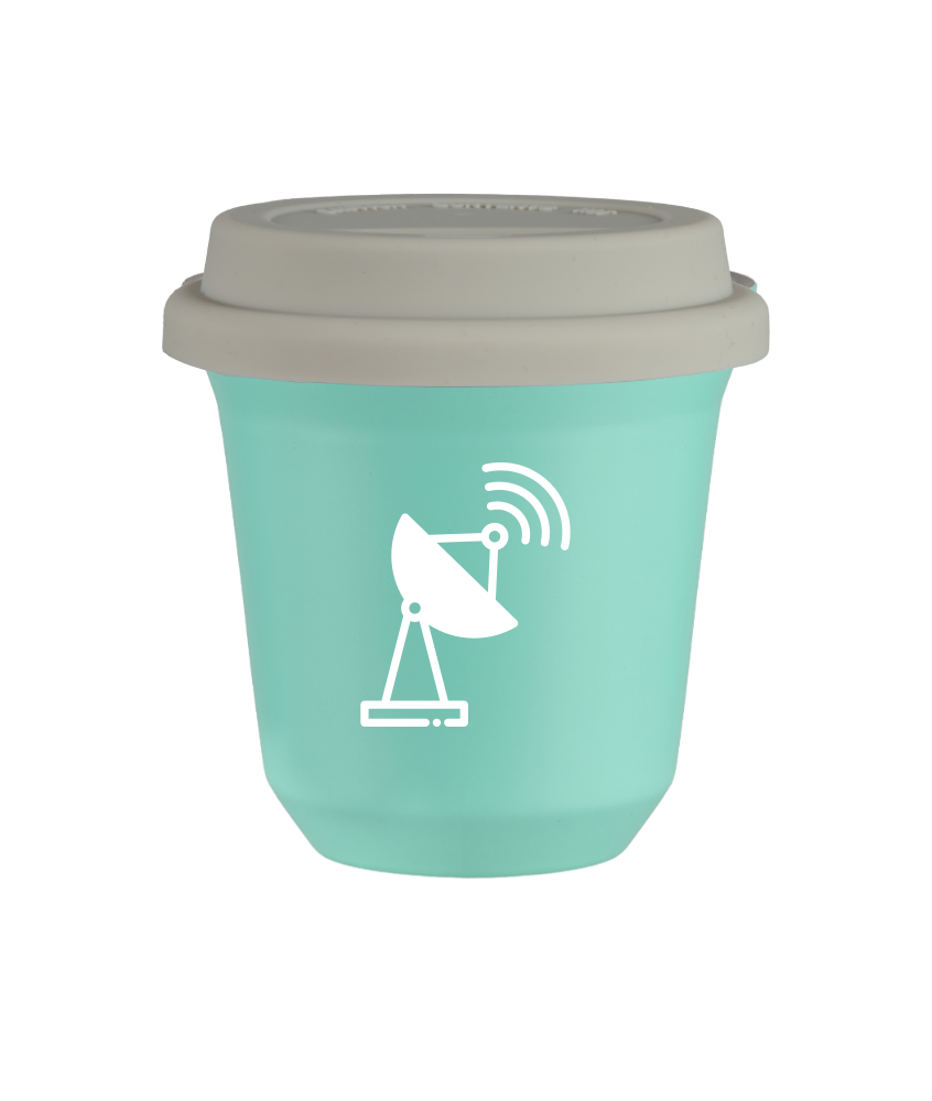 Tasse 150 ml TURQUOISE "Antenne (blanc)", avec couvercle blanc Tasse 150 ml TURQUOISE "Antenne (blanc)", avec couvercle blanc