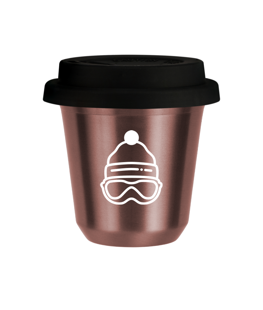 Tasse 80 ml OR ROSE "Casquette (blanc)", avec couvercle noir Tasse 80 ml OR ROSE "Casquette (blanc)", avec couvercle noir