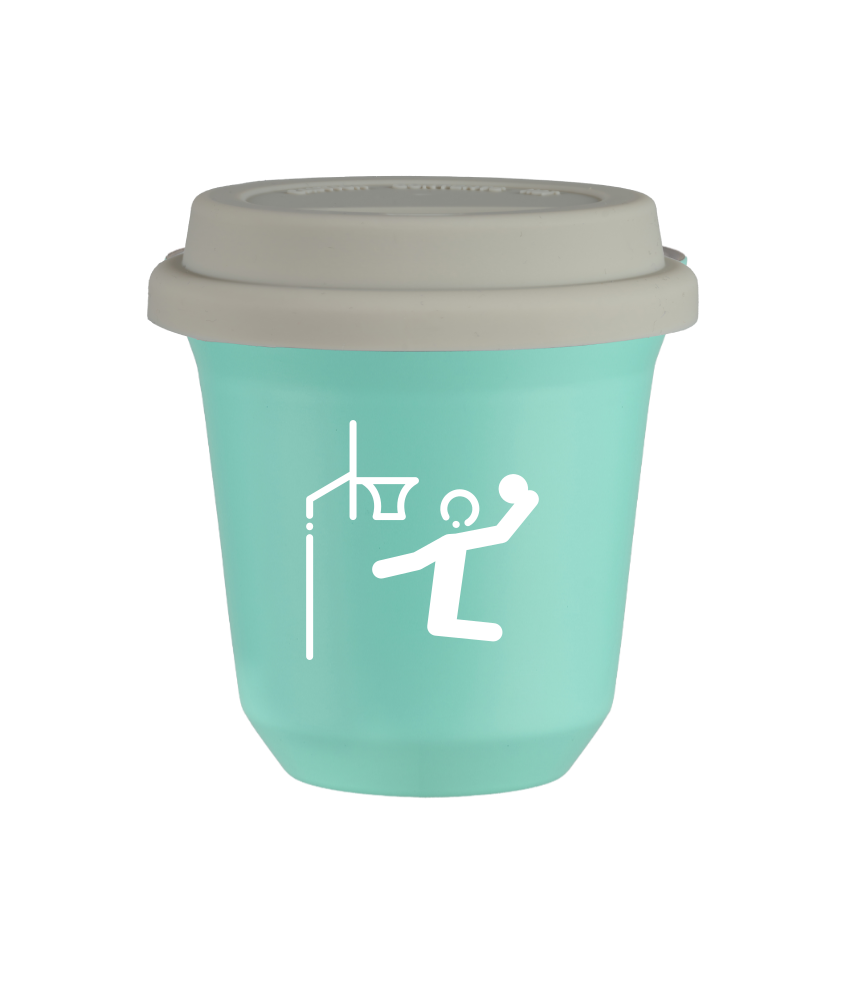 Tasse 150 ml TURQUOISE "Basket-ball (blanc)", avec couvercle blanc Tasse 150 ml TURQUOISE "Basket-ball (blanc)", avec couvercle blanc