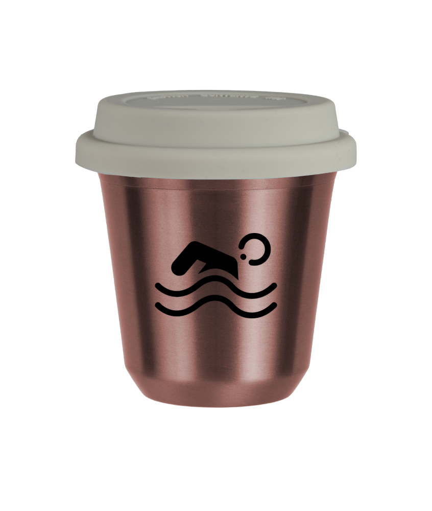 Tasse 80 ml OR ROSE "Natation", avec couvercle blanc