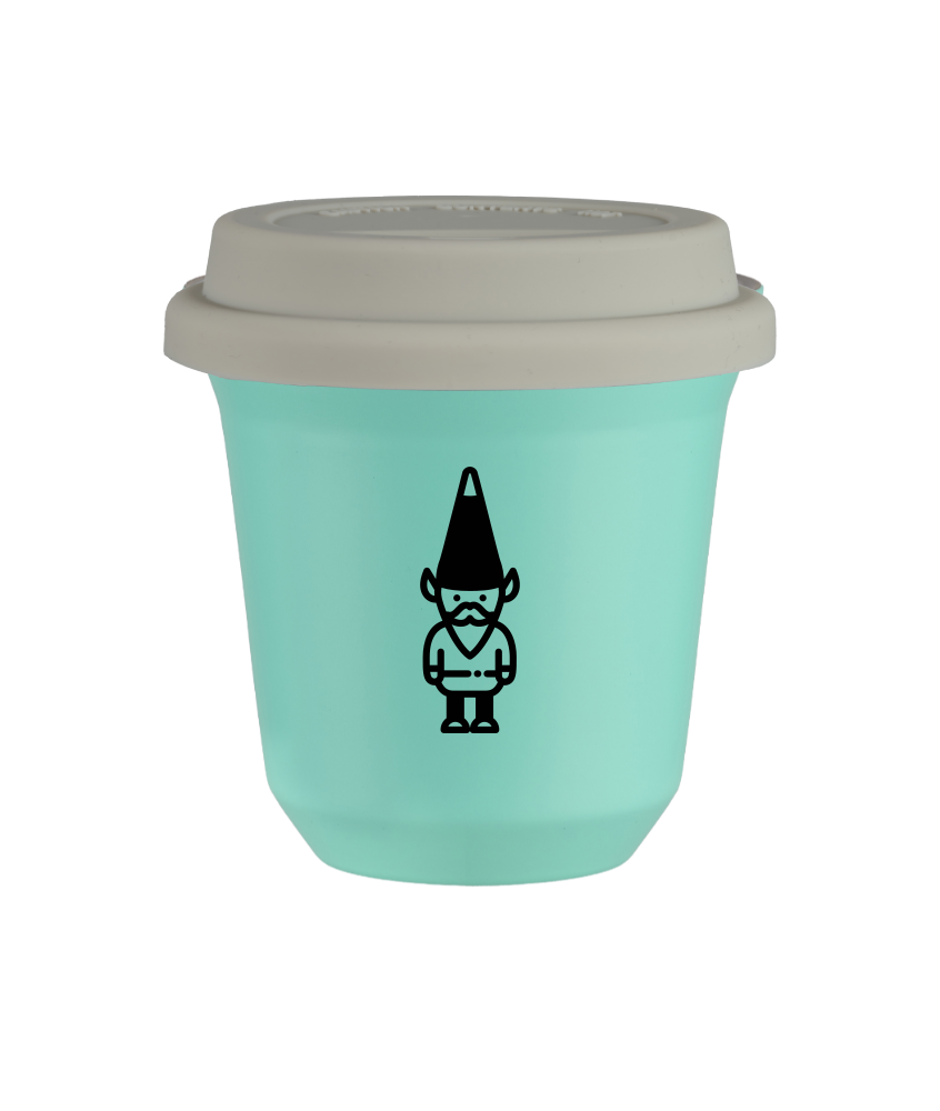 Tasse 150 ml TURQUOISE "Nain 1 (noir)", avec couvercle blanc Tasse 150 ml TURQUOISE "Nain 1 (noir)", avec couvercle blanc