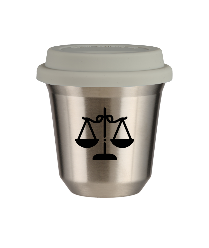 Tasse 150 ml ARGENT "Balance (noir)", avec couvercle blanc Tasse 150 ml ARGENT "Balance (noir)", avec couvercle blanc