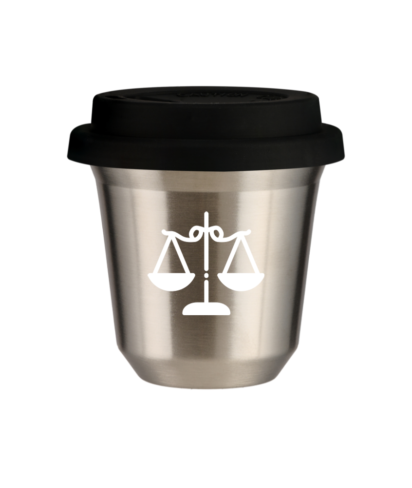 Tasse 150 ml ARGENT "Balance (blanc)", avec couvercle noir