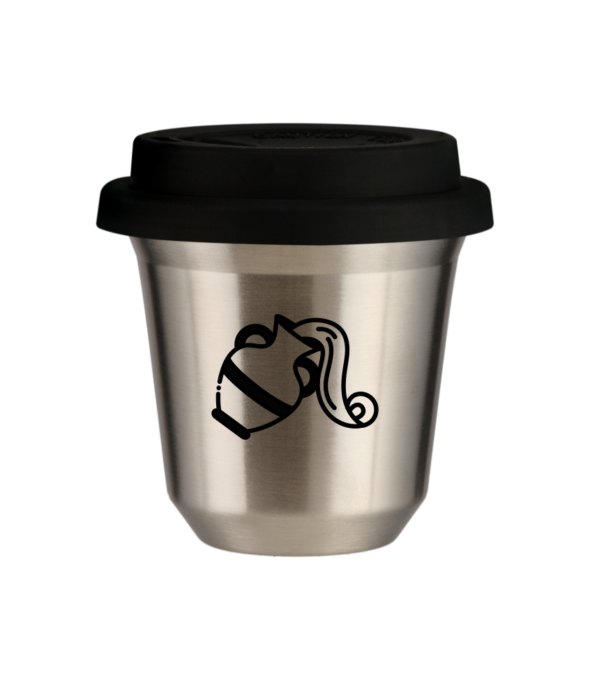 Tasse 150 ml ARGENT "Verseau (noir)", avec couvercle noir Tasse 150 ml ARGENT "Verseau (noir)", avec couvercle noir
