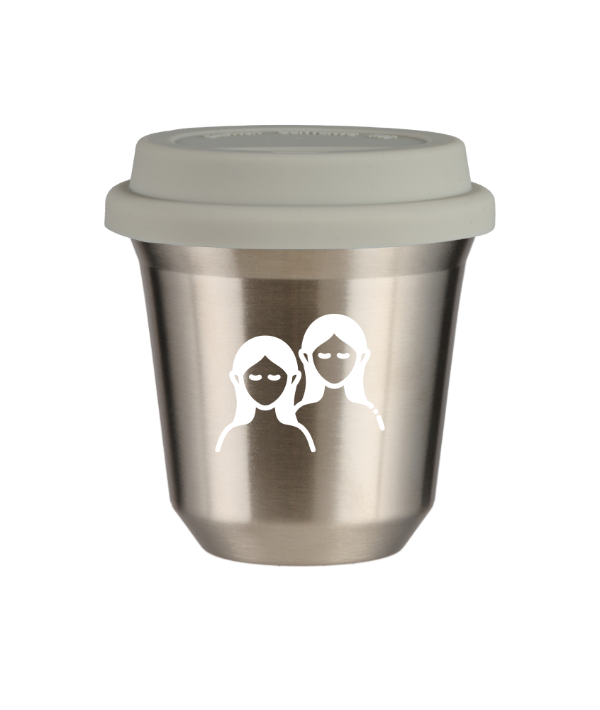 Tasse 150 ml ARGENT "Gémeaux (blanc)", avec couvercle blanc Tasse 150 ml ARGENT "Gémeaux (blanc)", avec couvercle blanc