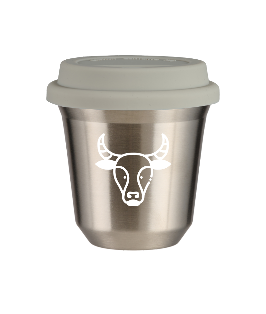 Tasse 150 ml ARGENT "Taureau (blanc)", avec couvercle blanc Tasse 150 ml ARGENT "Taureau (blanc)", avec couvercle blanc